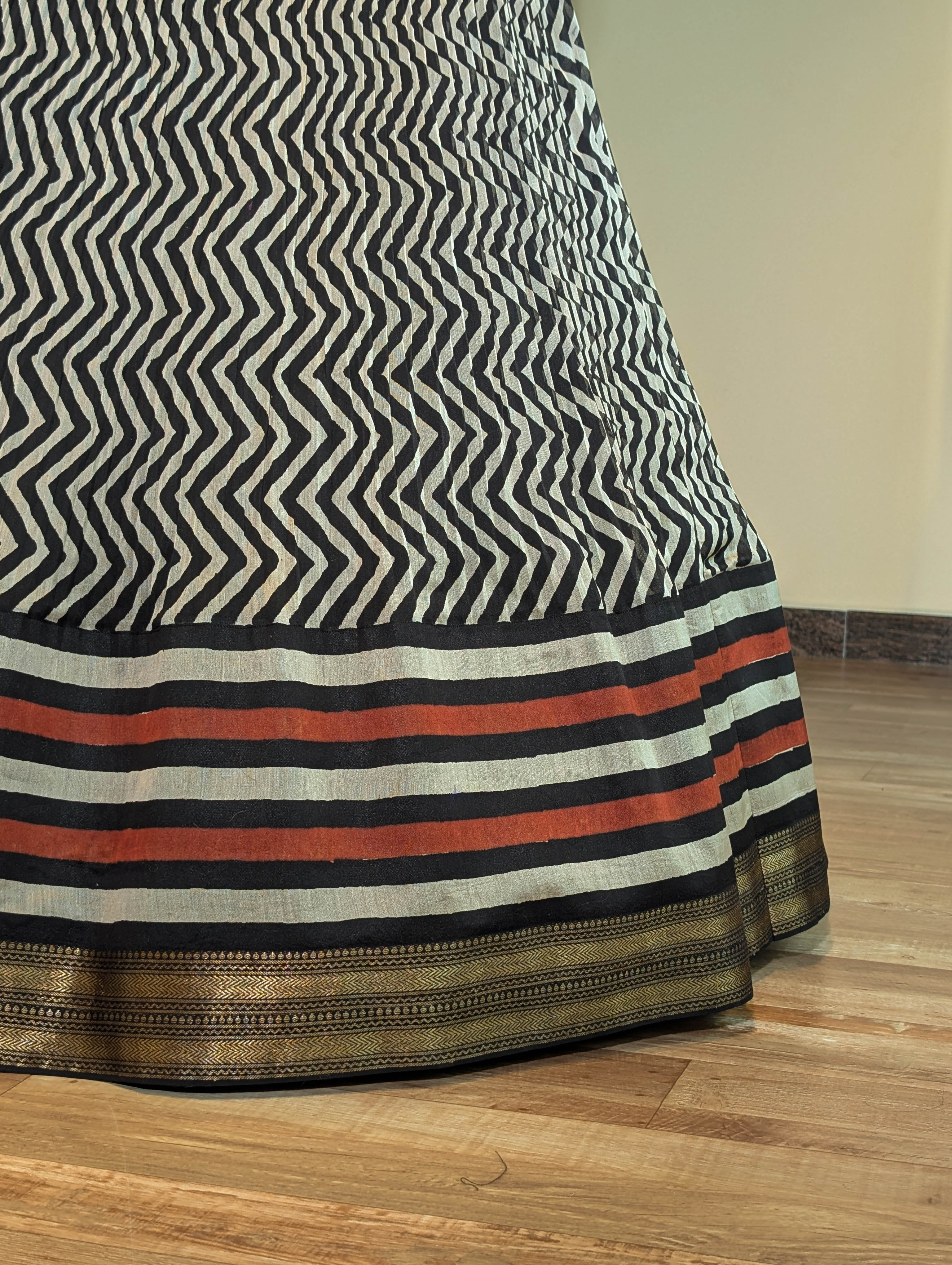 Elegant Maroon &amp; Black Chevron Lehenga