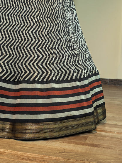 Elegant Maroon &amp; Black Chevron Lehenga
