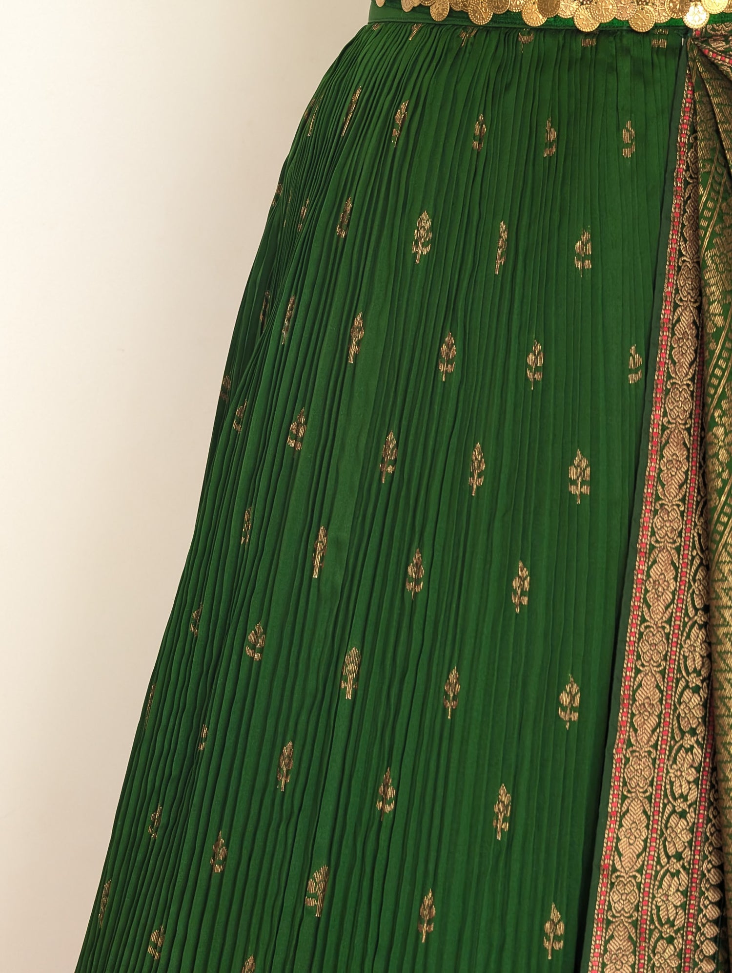 Emerald Green Pre Draped Lehenga Set