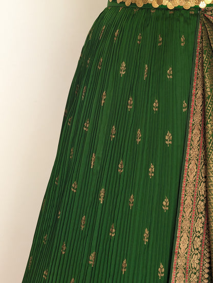 Emerald Green Pre Draped Lehenga Set