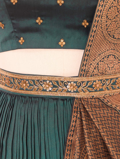 Teal Green Pre Draped Lehanga Set