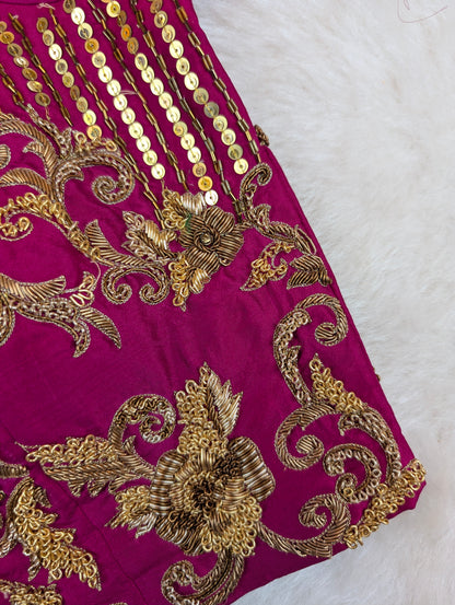 Magenta Heavy Embroidered Full Sleeve Blouse