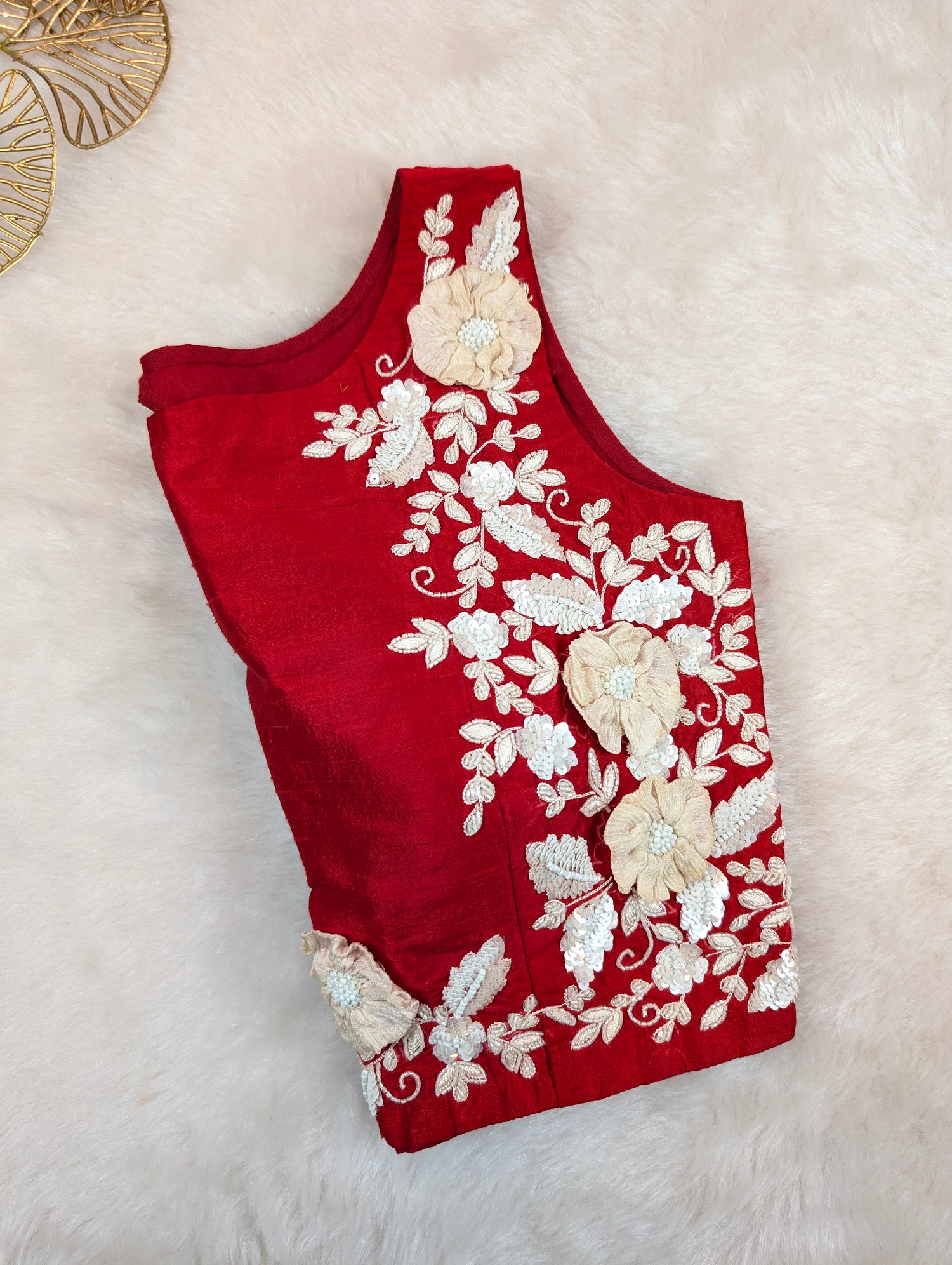 Red Embroidered Sleeveless Blouse