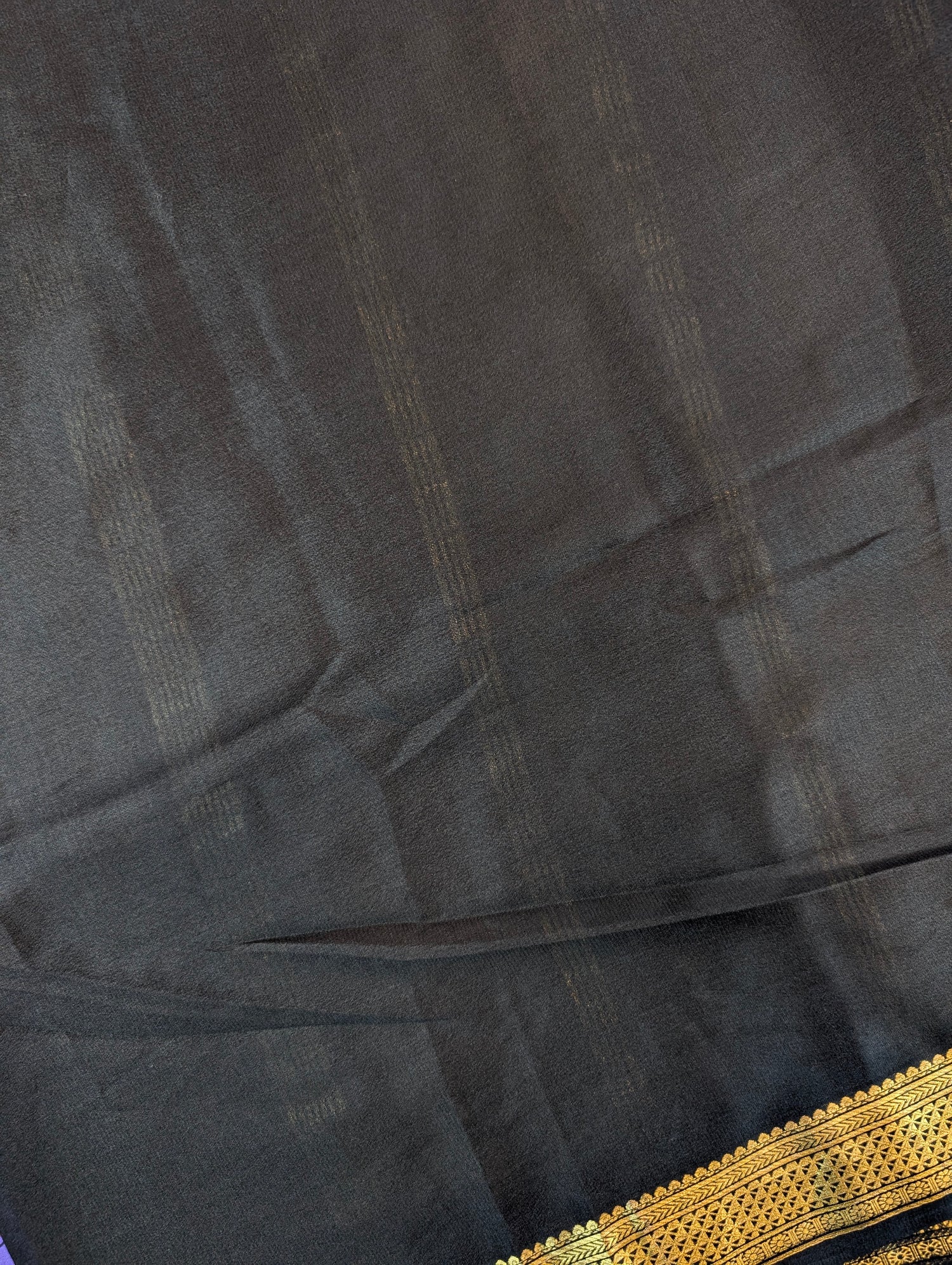 Pure Mysore Silk Crepe - Graceful Purple Floral Saree