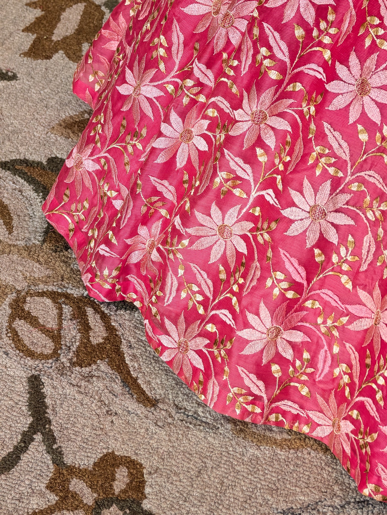 Pink Floral Skirt w/t Pastel Green Blouse
