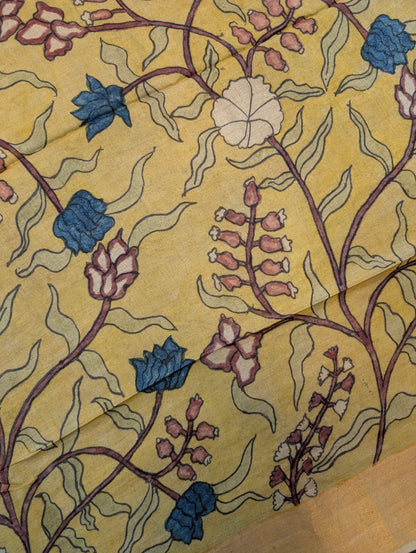 Pure Tussar Silk X Pen Kalamkari - Golden Mustard