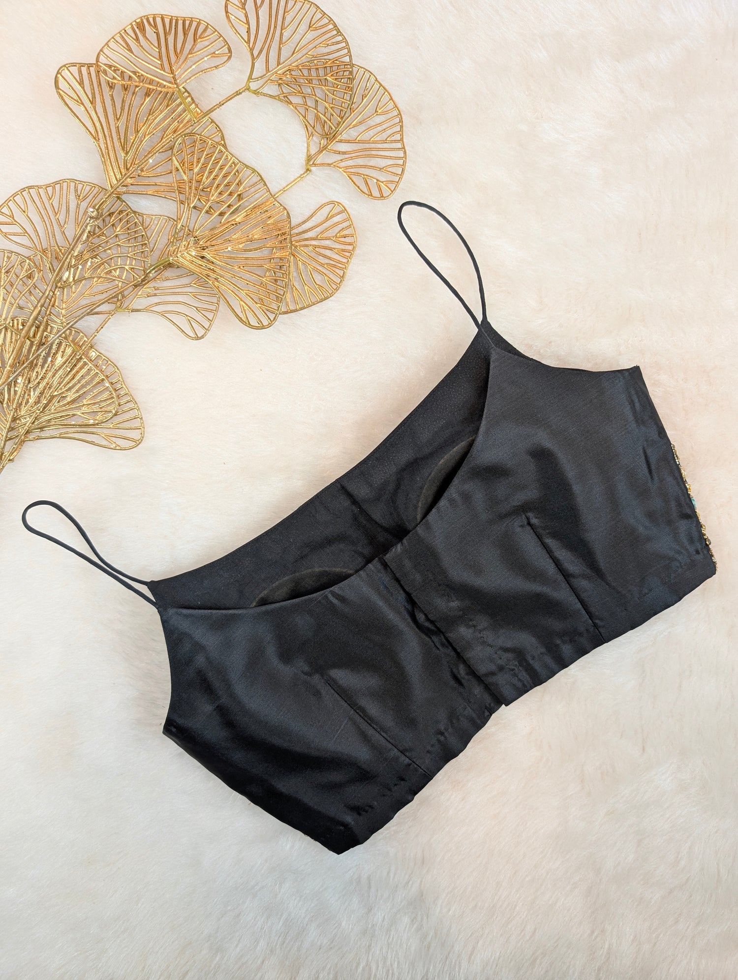 Black Sleeveless Embroidered Spaghetti Blouse