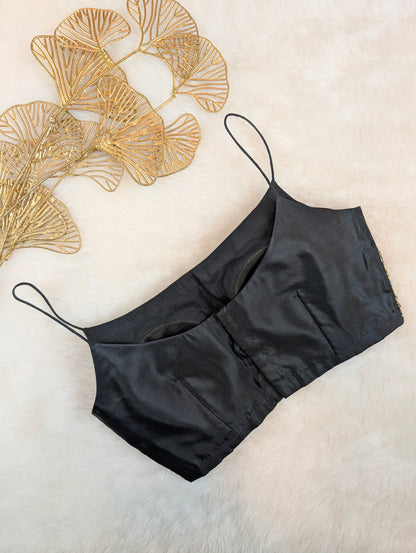 Black Sleeveless Embroidered Spaghetti Blouse