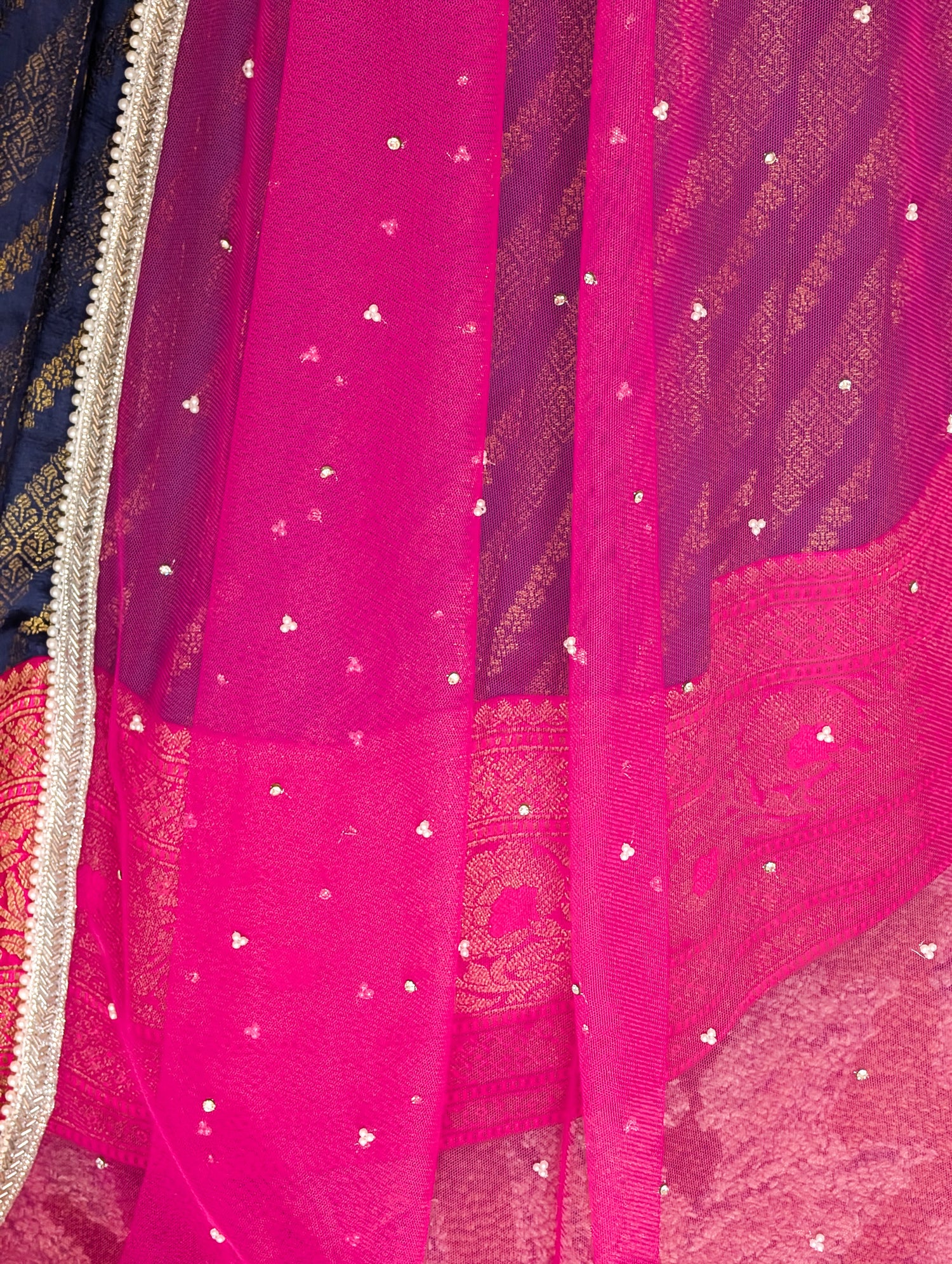 Pink &amp; Navy Blue Lehenga Set