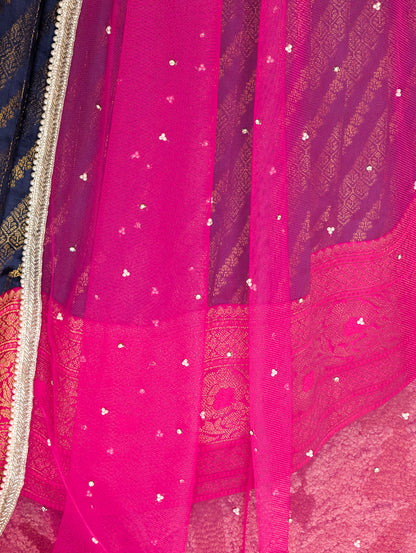 Pink &amp; Navy Blue Lehenga Set