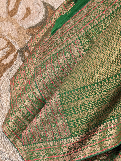 Emerald Green Pre Draped Lehenga Set