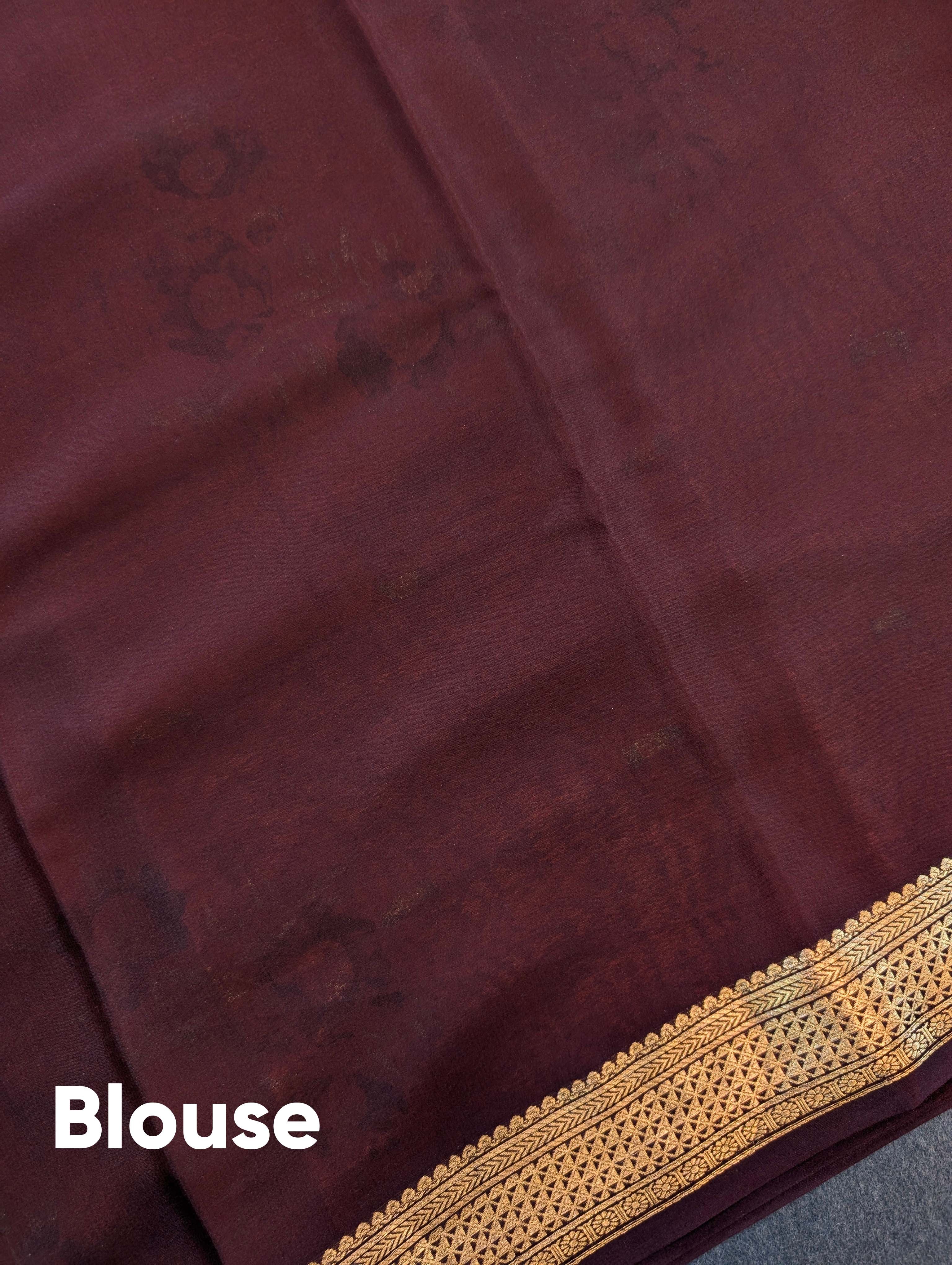 Pure Mysore Silk Crepe - Burnt Orange with Brown