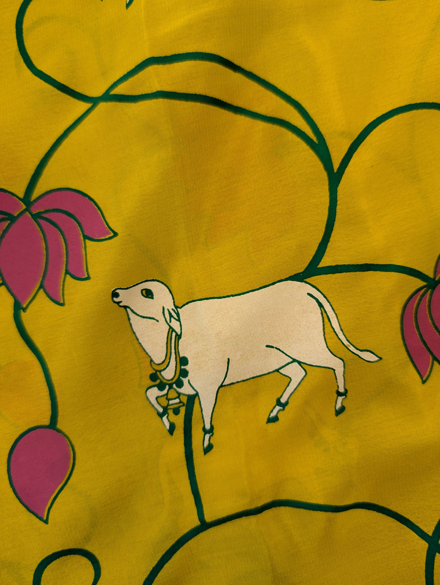 Pure Mysore Silk Crepe - Lemon Yellow with Bottle Green