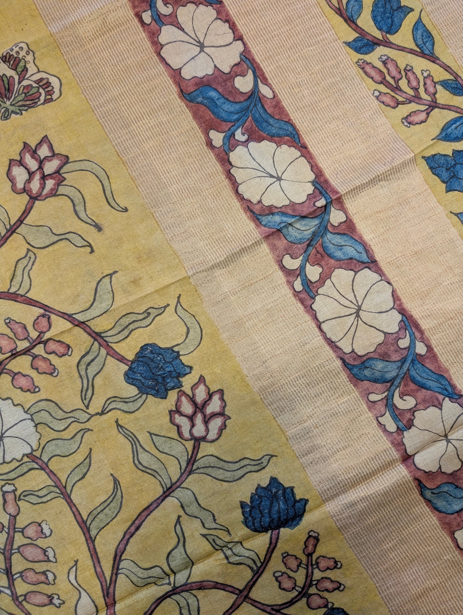 Pure Tussar Silk X Pen Kalamkari - Golden Mustard