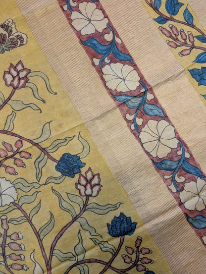 Pure Tussar Silk X Pen Kalamkari - Golden Mustard