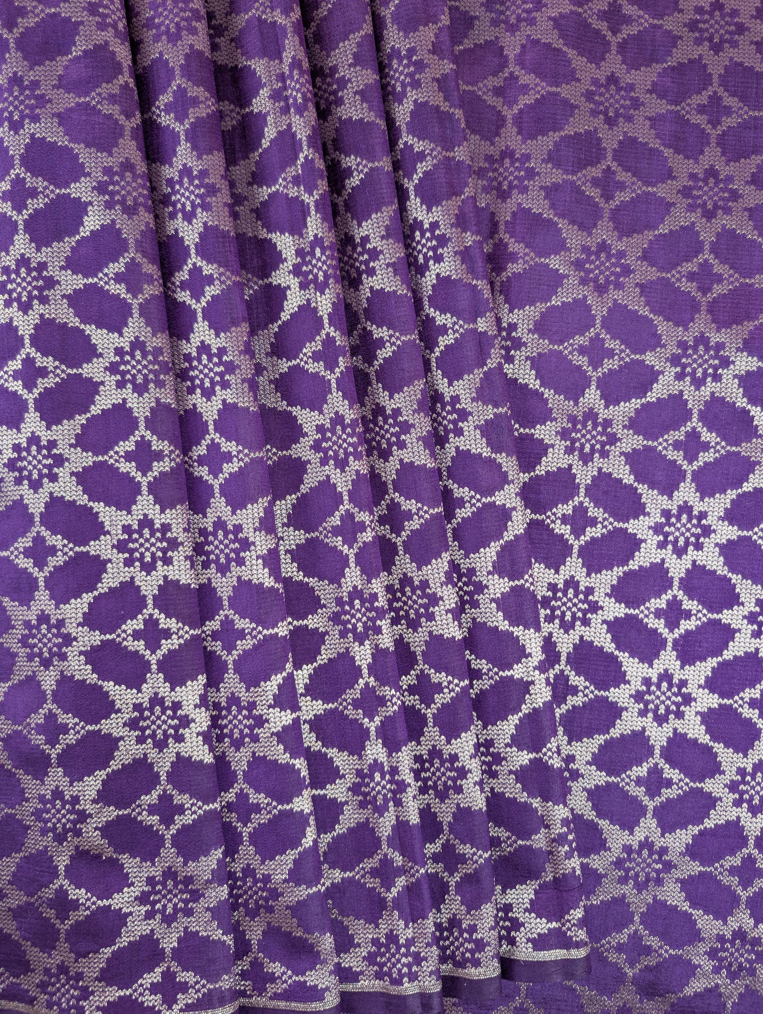 Banarasi Moonga Silk - Royal Purple (floral lattice)