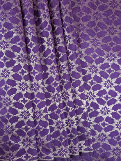 Banarasi Moonga Silk - Royal Purple (floral lattice)