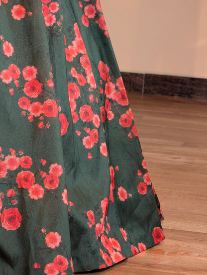 Floral Charm Green &amp; Red Lehenga