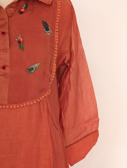 Peach Embroidered Kurta Set