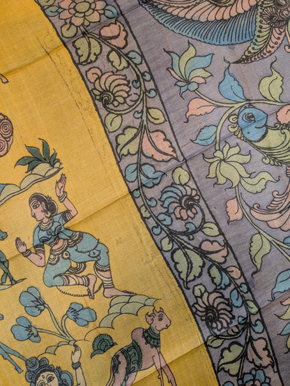 Pen Kalamkari X Pure Tussar - Antique Gold