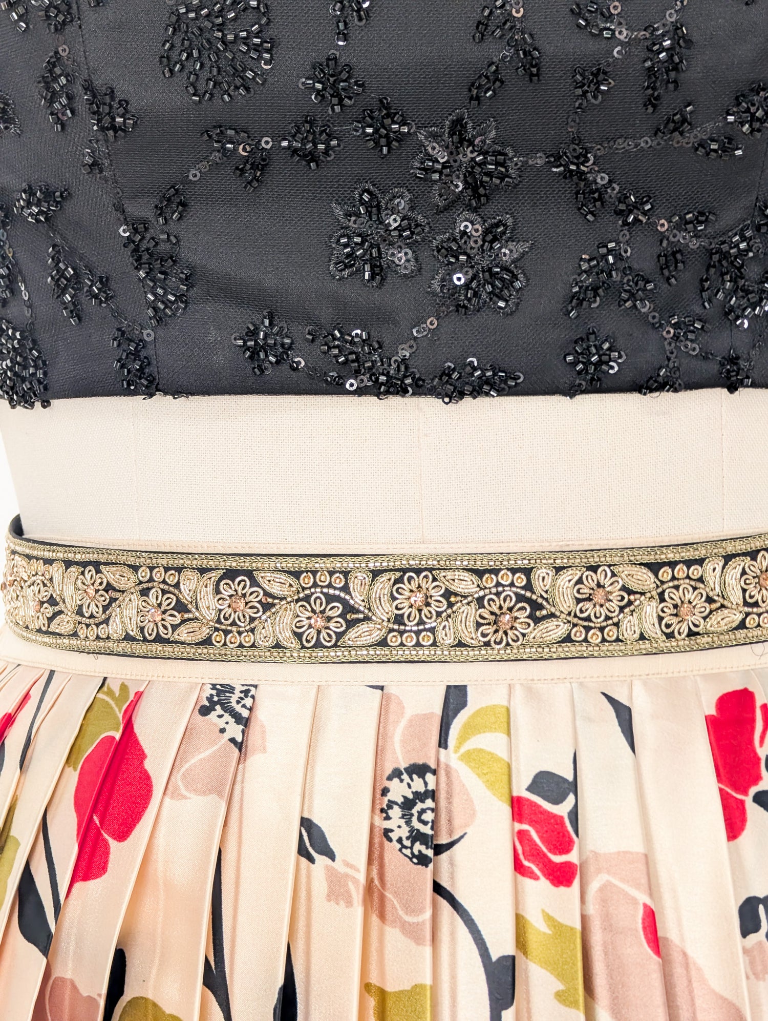 Chic Black Floral Pleated Lehenga