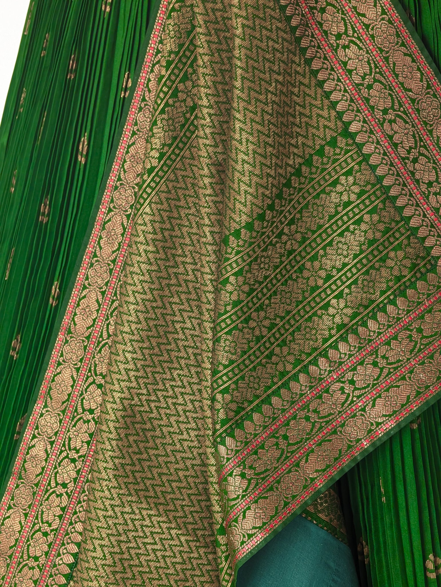 Emerald Green Pre Draped Lehenga Set