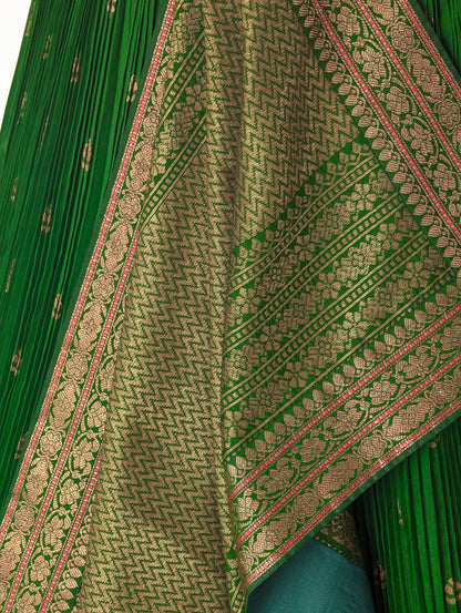 Emerald Green Pre Draped Lehenga Set