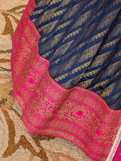 Pink &amp; Navy Blue Lehenga Set