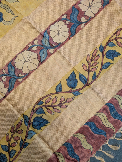 Pure Tussar Silk X Pen Kalamkari - Golden Mustard