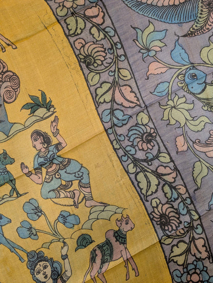 Pen Kalamkari X Pure Tussar - Antique Gold