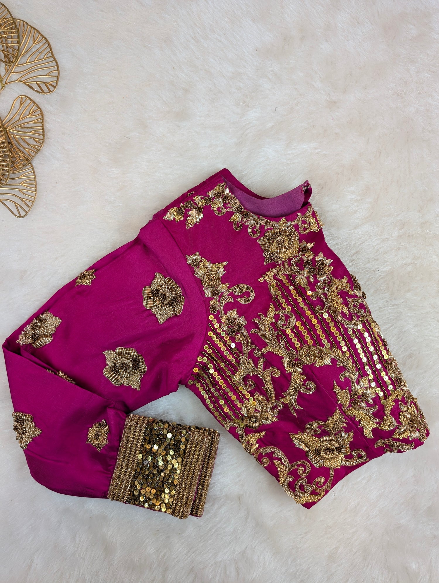 Magenta Heavy Embroidered Full Sleeve Blouse