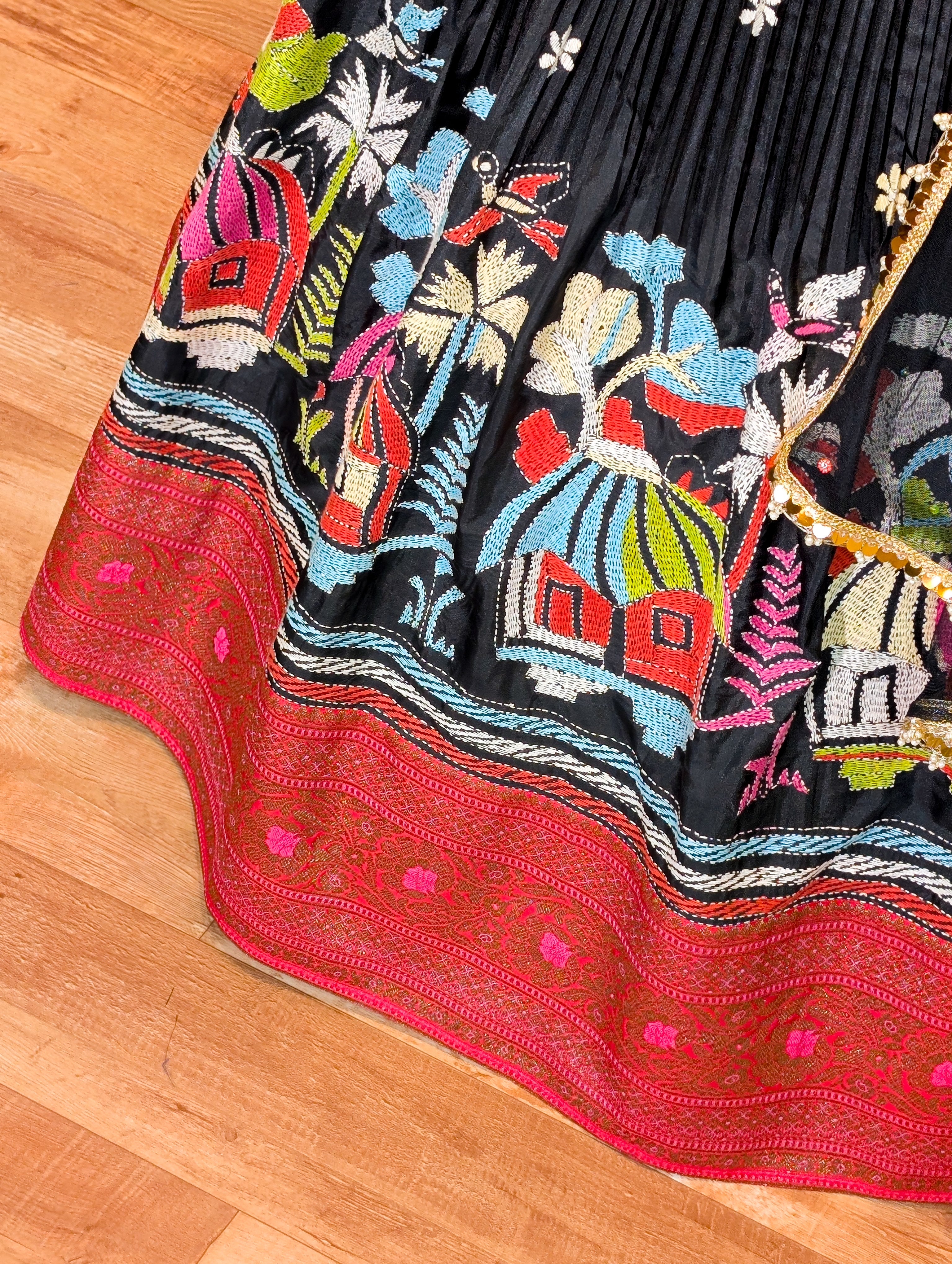 Black Kantha Embroidered Lehenga Set
