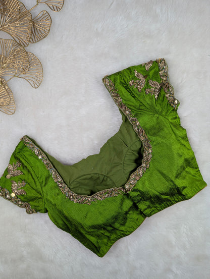 Green Silk Blouse with Zardozi Embroidery