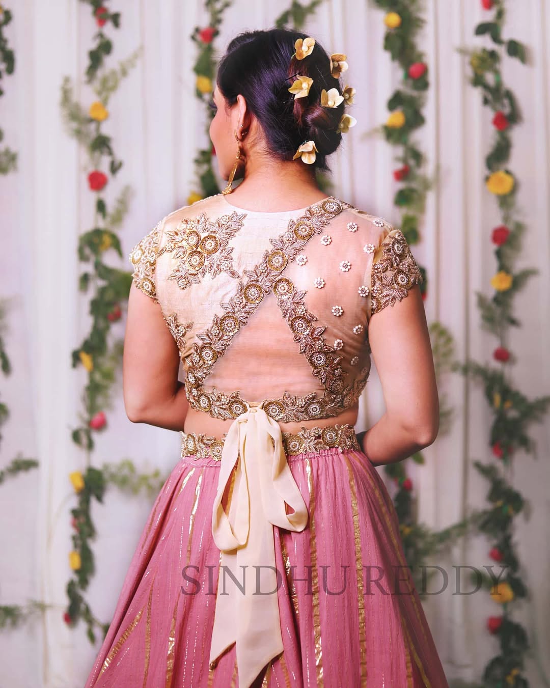 Beige Embroidered Silk Blouse with Zari Work
