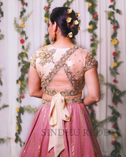Beige Embroidered Silk Blouse with Zari Work