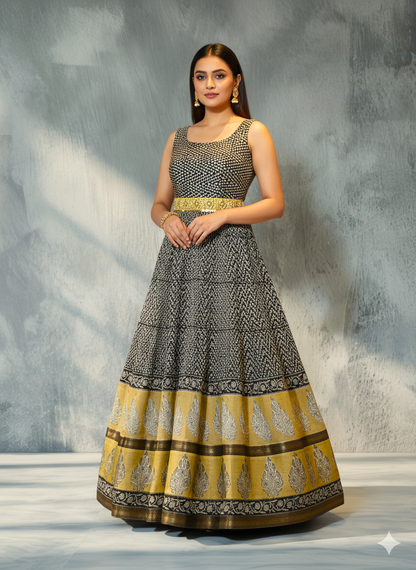 Elegant Black Anarkali with Mustard Yellow Border