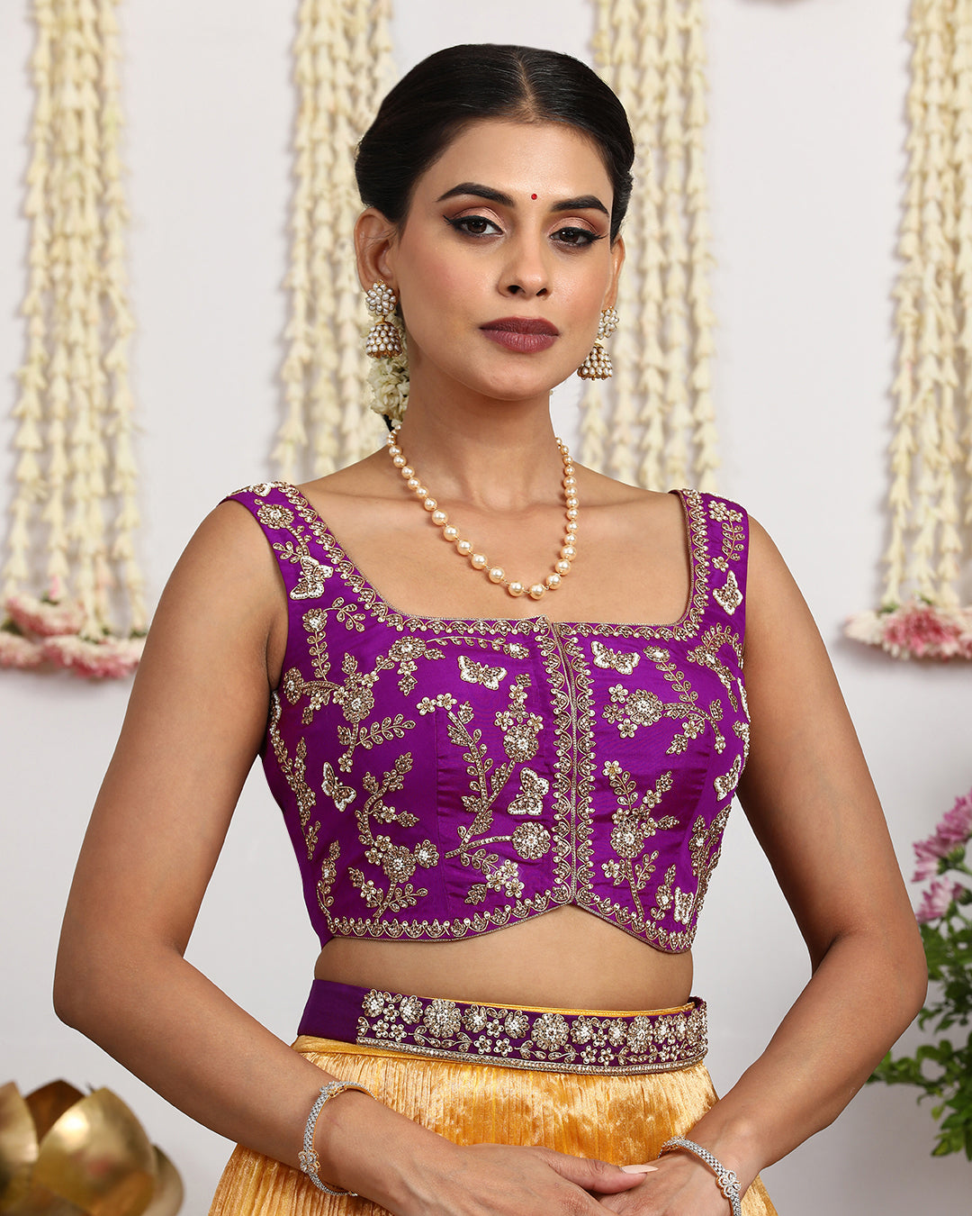 Royal Purple Embroidered Silk Blouse