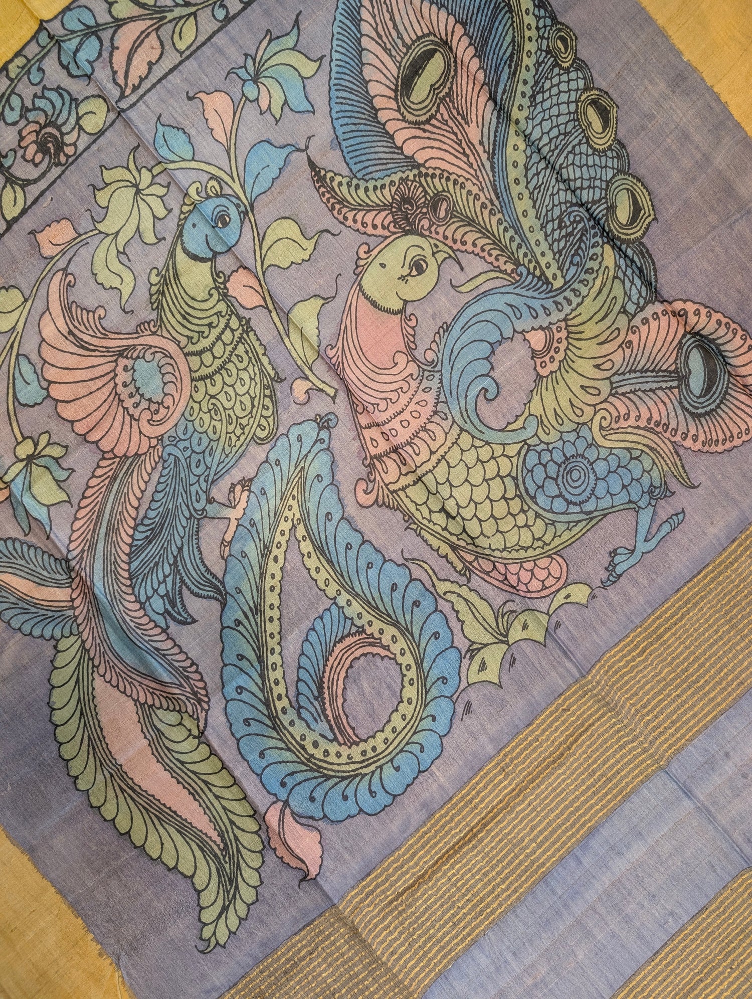 Pen Kalamkari X Pure Tussar - Antique Gold