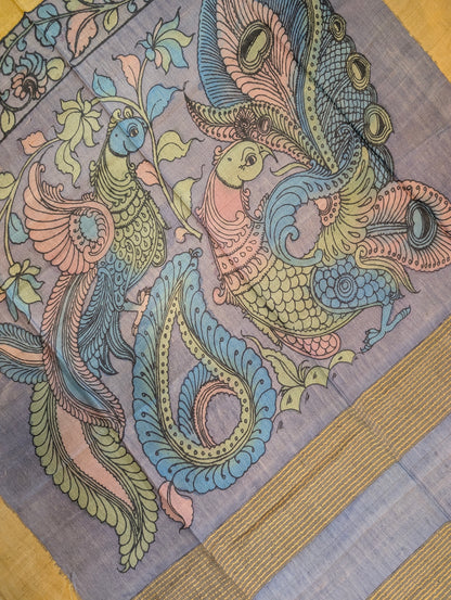 Pen Kalamkari X Pure Tussar - Antique Gold
