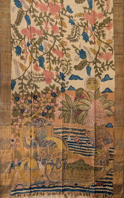 Pen Kalamkari X Pure Tussar - Soft Beige