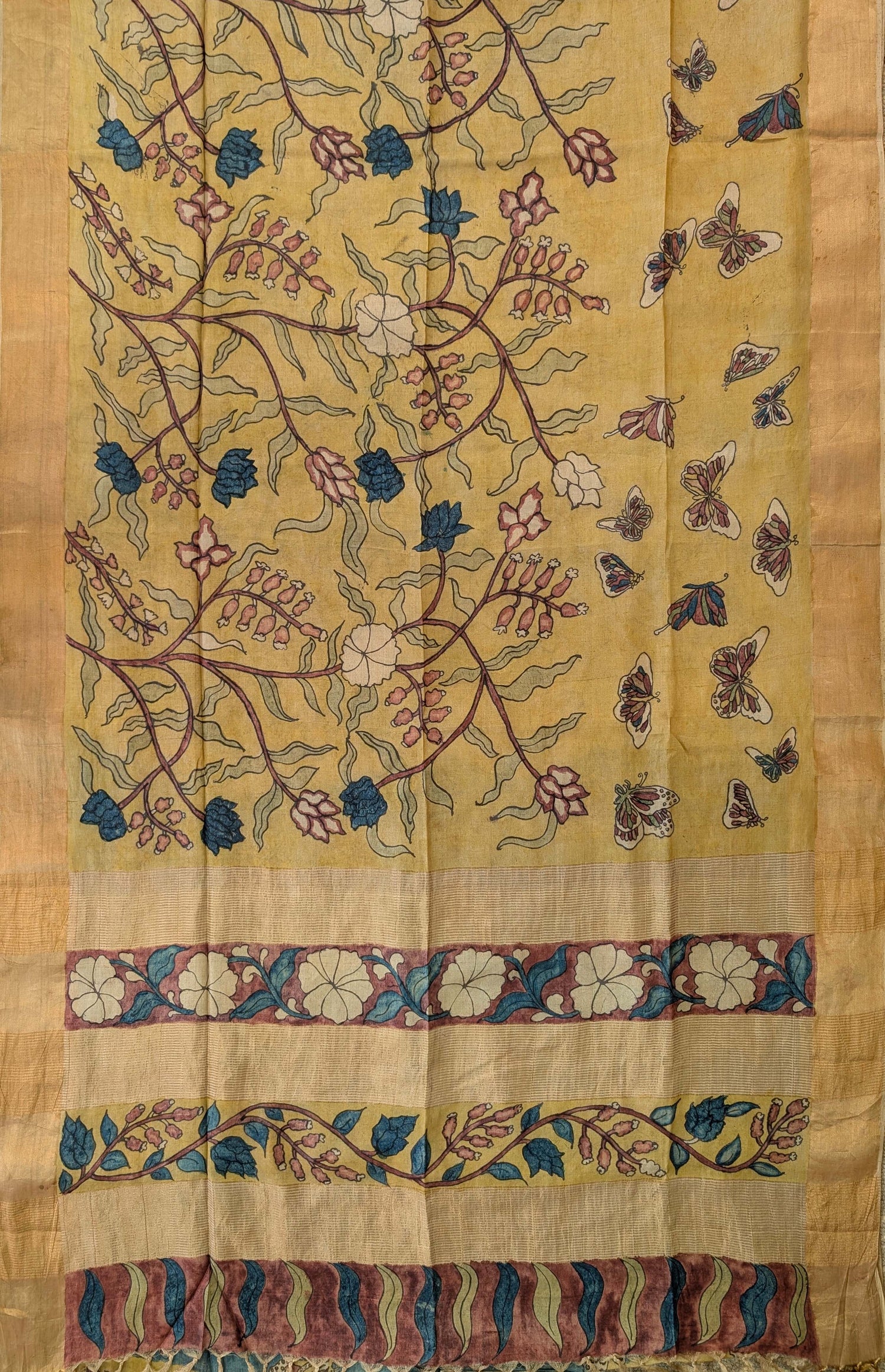 Pure Tussar Silk X Pen Kalamkari - Golden Mustard