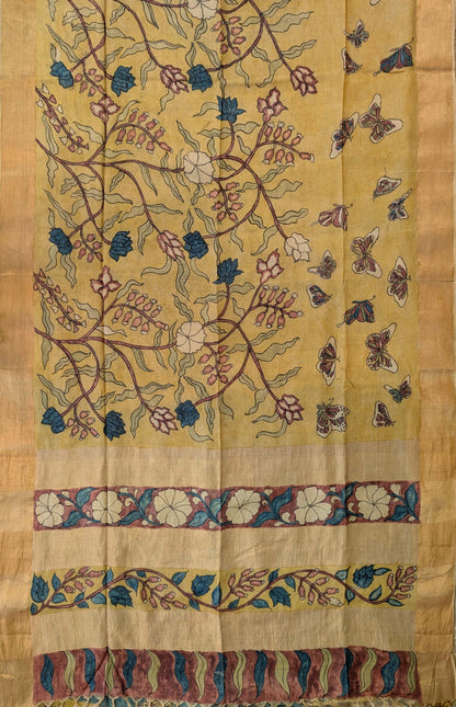 Pure Tussar Silk X Pen Kalamkari - Golden Mustard