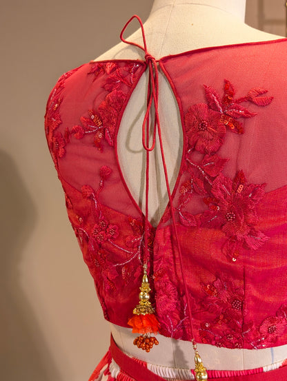 Vibrant Pink &amp; White Floral Lehenga with Embroidered Blouse