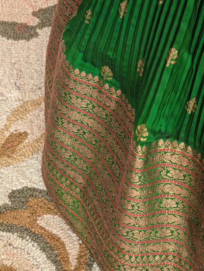 Emerald Green Pre Draped Lehenga Set