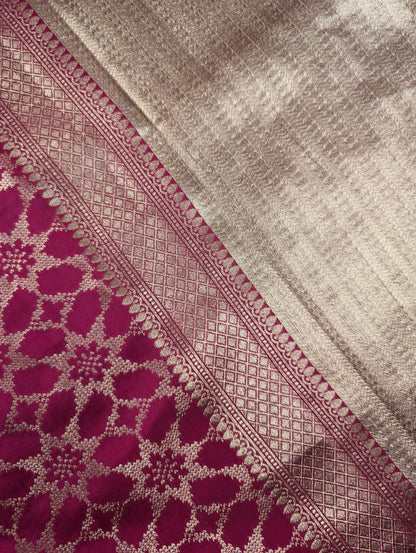 Banarasi Moonga Silk - Rani Pink (floral lattice)
