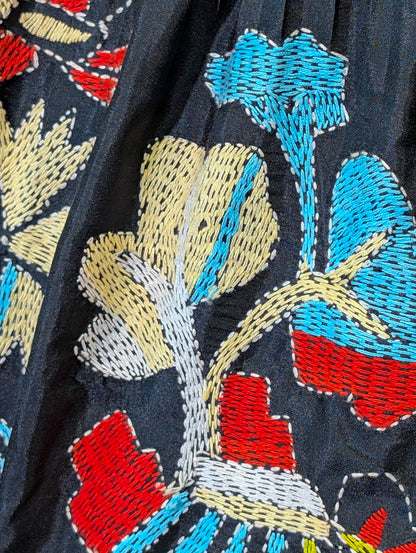 Black Kantha Embroidered Crop Top Skirt
