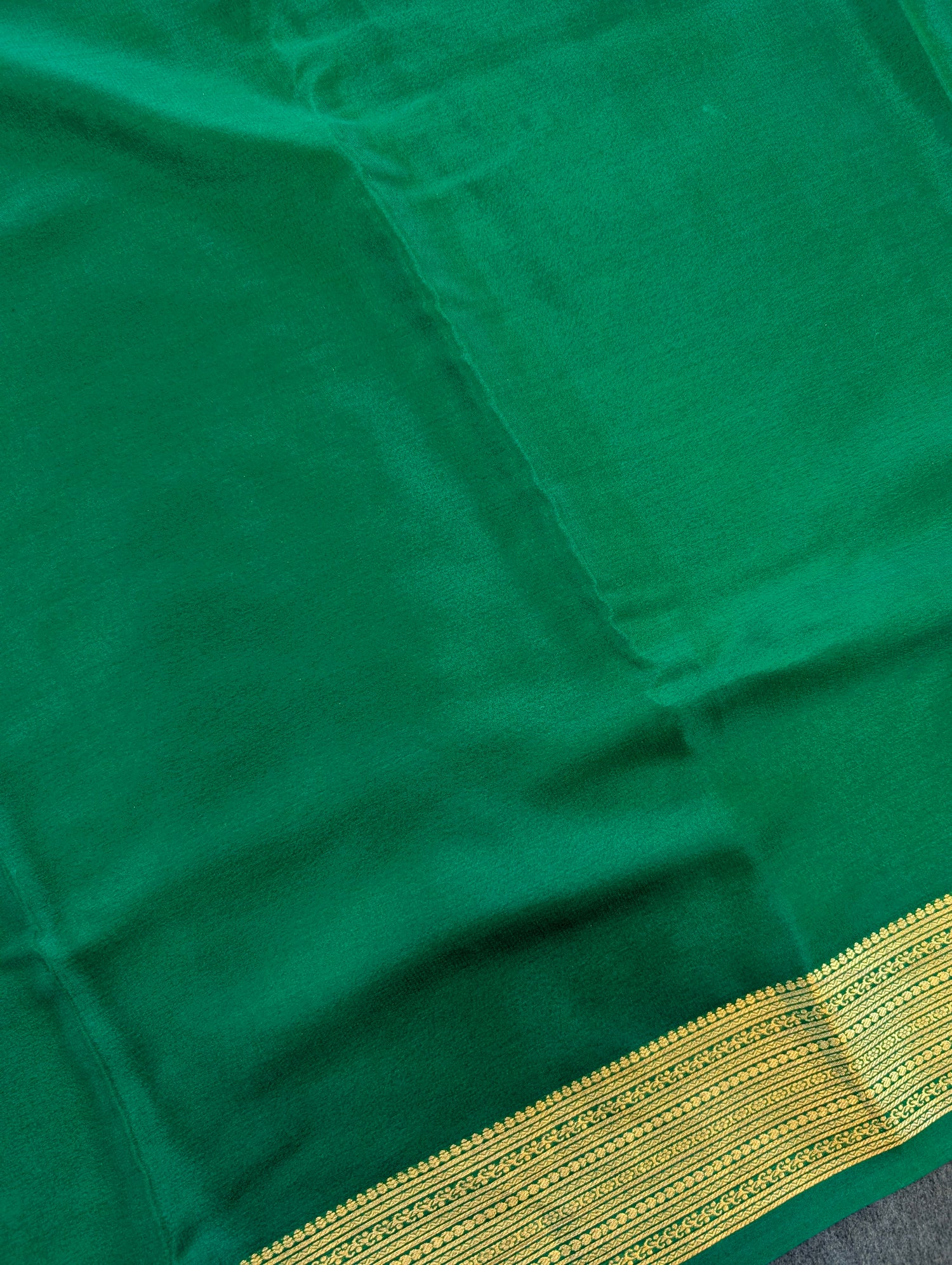 Pure Mysore Silk Crepe - Lemon Yellow with Bottle Green