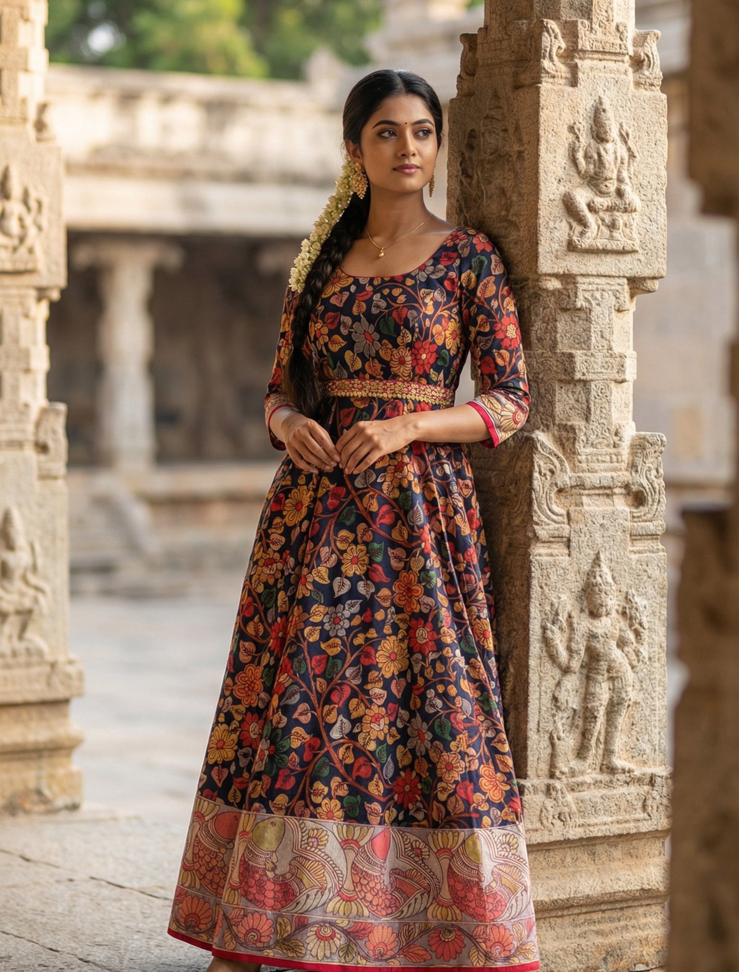 Floral Kalamkari Printed Anarkali Dress