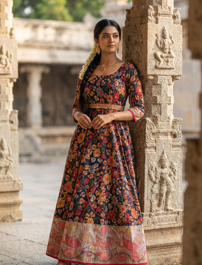 Floral Kalamkari Printed Anarkali Dress