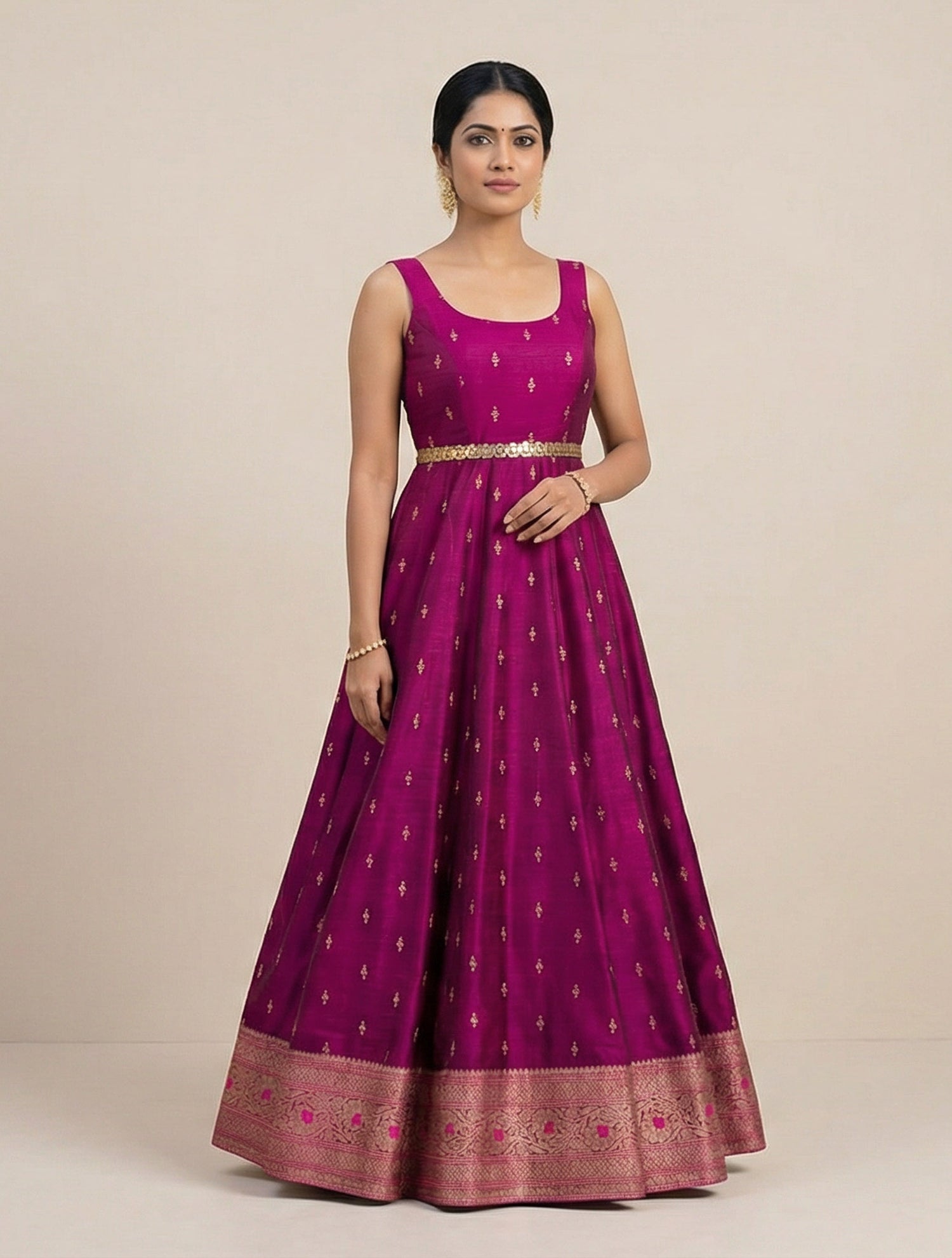 Elegant Magenta Sleeveless Anarkali